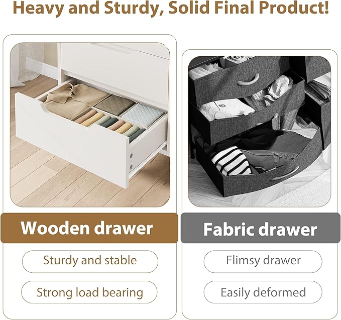 GarveeHome 6 Dresser for Bedroom, 47.2 in Wide Dresser, Freestanding Vertical Drawer Cabinet with Storage, Wooden Closet Storage Chest for Living Room, Hallway, Entryway, White