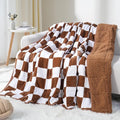 Checkerboard Weighted Blanket Queen Size 15 lbs for Adults, Fluffy Sherpa Luxurious Flannel Heavy Weighted Blankets for Bed Couch Sofa, Ultra Soft Cozy Bed Blanket, Plaid Khaki, 60" x 80"