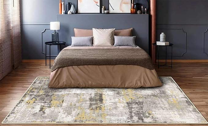 3x5 Rug, Small Area Rug for Living Room, Bedroom, Kitchen, Machine Washable Non-Slip Throw Rug, Modern Abstract Carpet for Entryway Nursery Coffee Table - Durable (Yellow)