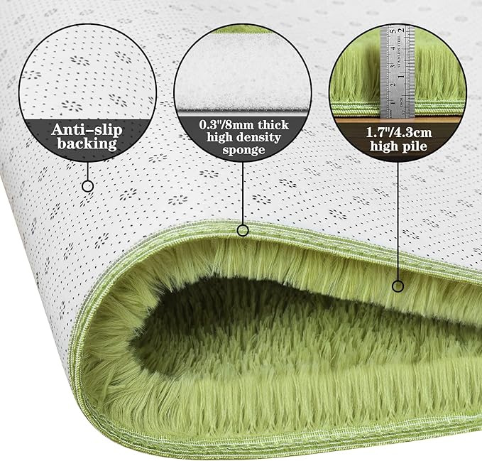 duduta Green Soft Fluffy Rug 5x8 ft, Shag Fuzzy Plush Rectangle Carpet for Bedroom Nursery Living Room Home Decor