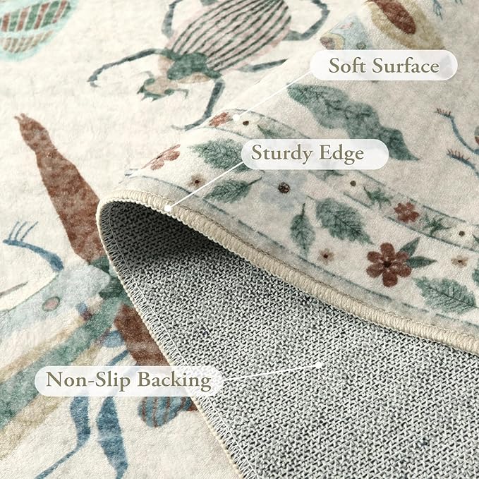 Lahome Insect Entryway Rug, 2X3 Soft Washable Kitchen Rug Non-Slip, Ultra-Thin Door Mat Indoor Entrance Stain Resistant Small Throw Carpet for Bathroom Bedroom(2x3ft,Beige)