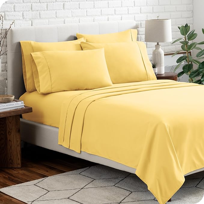 Bare Home Hotel Luxury Twin XL Sheet Set, Extra Soft - 4 Piece Set - Deep Pockets - Easy Fit - Cooling & Breathable - Wrinkle, Fade, Stain Resistant - Includes 2 Pillowcases (Twin XL, Lemon Drop)