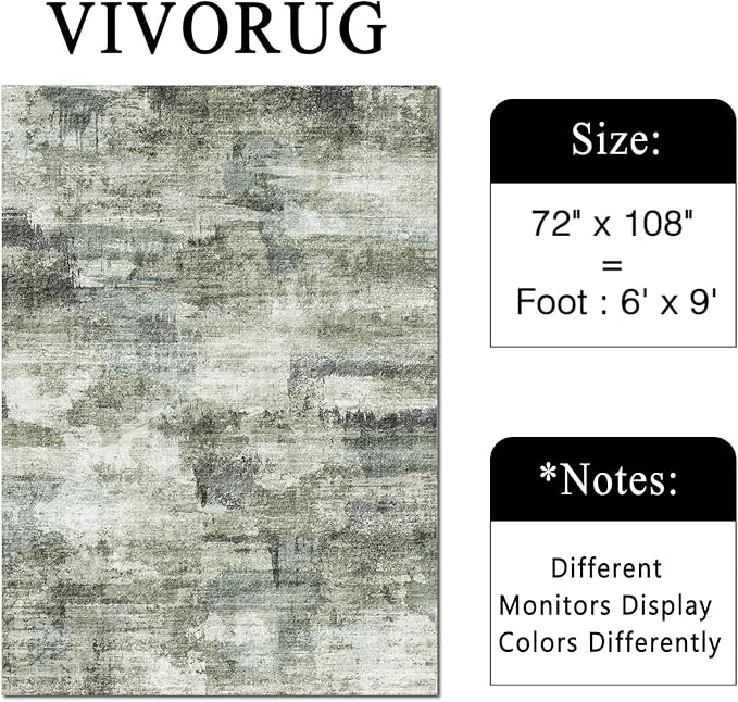 6x9 Area Rug, Ultra-Soft Washable Rug for Living Room, Dinner Room, Bedroom, Non-Slip Modern Abstract Rug, Indoor Carpet Large Area Rug, Green