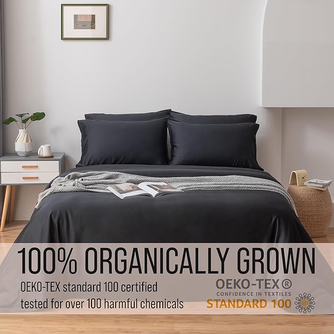 Bella Coterie 6 Piece Luxury Bamboo Viscose King Size Sheet Set | 100% Organically Grown | Cooling for Hot Sleepers | 18" Deep Pocket | Soft & Hypoallergenic | 4 Pillowcases [Black]