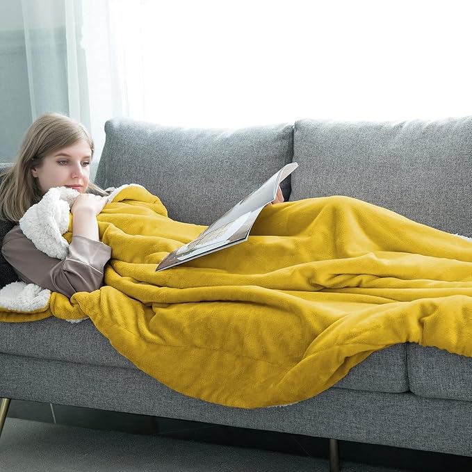 IR Imperial Rooms Gold Sherpa Fleece Throw Blanket for Bed - Wholesale Bulk Pack of 16 Sherpa Blankets - Soft Fluffy Throw Blankets for Hotels, Guest Bedroom (Yellow, 50x60 Inches)