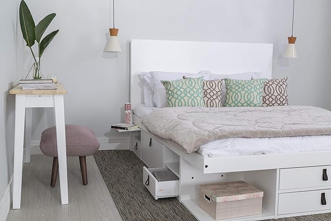 memomad Bali Storage Platform Bed with Drawers (Queen Size, Off White)