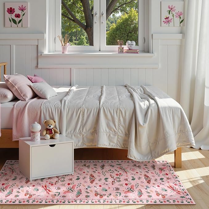 Lahome Insect Washable Runner Rug, 2x6 Kitchen Runners for Hallways 6 Feet Non Slip, Soft Laundry Room Rug Ultra-Thin Long Carpet for Bathroom Bedroom Entryway, Pink