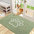 OLANLY Dog Door Mat for Muddy Paws 48x30, Paw Print Design, Absorbs Moisture and Dirt, Non-Slip Washable Doormat, Quick Dry Chenille Mud Mat for Dogs, Entry Indoor Entryway Carpet, Sage Green