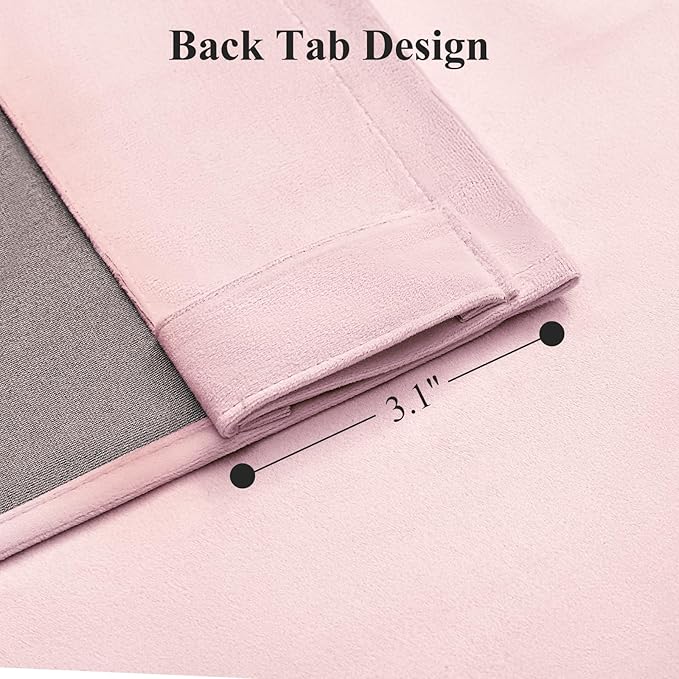 Baby Pink Velvet Curtains 108 Inches Long for Girls Room, Luxury Room Darkening Thermal Insulated Blackout Curtains Luxury Window Drapes for Bedroom, Back Tab Rod Pocket, W52 x L108, 2 Panels