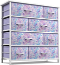 Sorbus Dresser with 8 Drawers - Furniture Storage Chest for Kid’s, Teens, Bedroom, Nursery, Playroom, Clothes, Toys - Steel Frame, Wood Top, Fabric Bins (Tie-dye Purple)