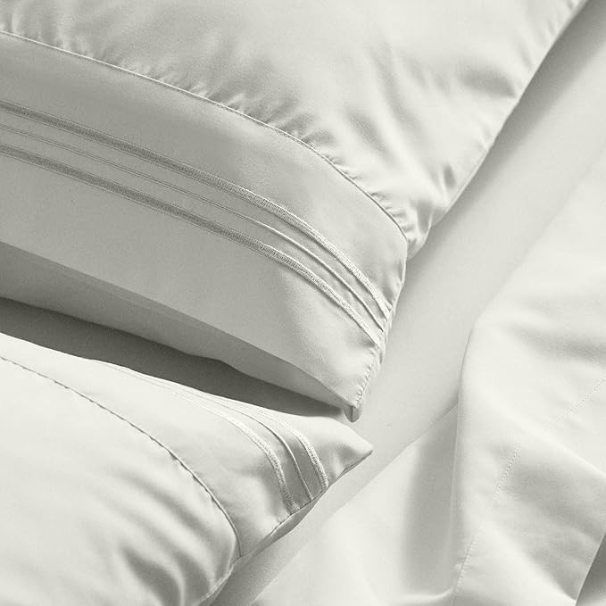 Mellanni King Sheet Set - 6-Piece Iconic Collection Bedding, (Including 4 Pillowcases), 21-Inch Extra Deep Pocket, Easy Care, Ultra Soft, Cooling Sheets, Brushed Microfiber - Ivory