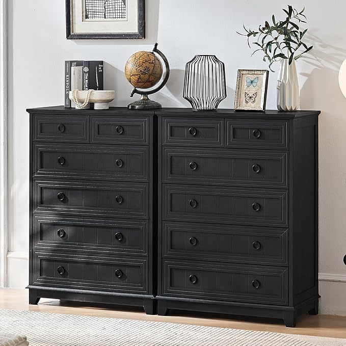 Farmhouse 6 Drawer Dresser for Bedroom Set of 2, 41" Tall Small Dressers & Chest of Drawers, Rustic Wood Dresser with Metal Handle, Storage Organizer Closet for Living Room, Hallway, Entryway