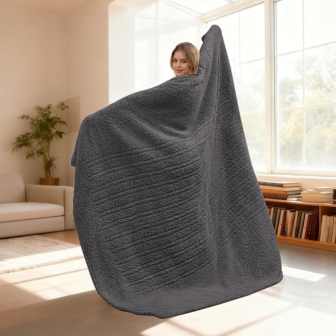 Electric Heated Blanket 6 Heating Settings & 3H Auto Off Throw 50×60 Cozy Double Sided Plush Sherpa Ultra-Soft Warm Thick, Machine Washable, Fast Quick Heating, Home Office Dark Gray