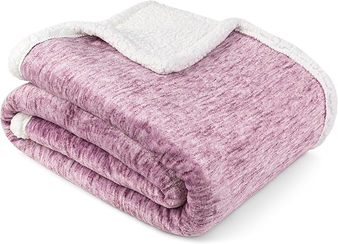 Premium Sherpa Melange Throw Blanket for Couch, Sofa by Pavilia | Soft, Fluffy, Plush, Warm, Cozy | Fuzzy Lightweight Microfiber, Purple Wine Luxury Modern Reversible TV Blanket | 50 x 60 Inches