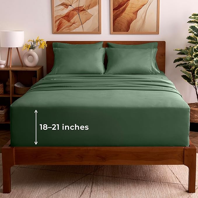 Mellanni King Sheet Set - 6-Piece Iconic Collection Bedding, (Including 4 Pillowcases), 21-Inch Extra Deep Pocket, Easy Care, Ultra Soft, Cooling Sheets, Brushed Microfiber - Sage