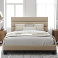 Allewie Full Size Platform Bed Frame with Fabric Upholstered Headboard and Wooden Slats Support, Fully Upholstered Mattress Foundation/No Box Spring Needed/Easy Assembly, Beige