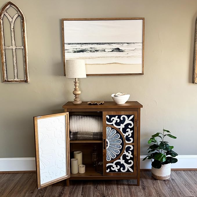 PHI VILLA Blue Accent Cabinet with Doors, Small Buffet Sideboard for Living Room Entryway Cabinet