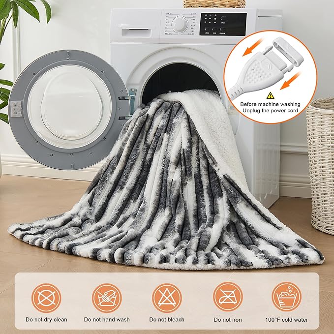 Heated Blanket Queen - 84"x90" Dual Control Bed Electric Blankets with 6 Heating Levels & 10 Hours Auto Off, Soft Ribbed Faux Fur Sherpa, Over-Heated Protection ETL, Dark Gray