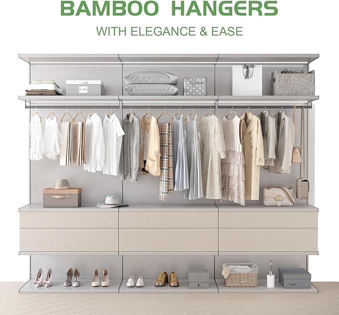 Bamboo Hangers - 30 Pack, Slim & Durable Suit Hangers with 360-Degree Rotatable Hook, for Clothes, Jacket, Shirt, Tank Top, Pant (Natural)