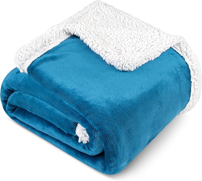 PAVILIA Sherpa Fleece Throw Blanket for Couch, Teal Blue, Plush Soft Fuzzy Sofa Blanket, Cozy Reversible Winter Throw for Women Men, 50x60 Inches