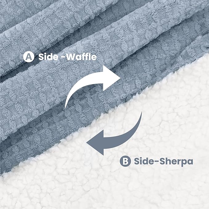 Heated Blanket Electric Blanket King Waffle, 90x100 Inches Dual Controllers Sherpa Fleece Fast Heating Blanket 6 Heating Levels & 10 Hours Auto Off ETL Certification, Haze Blue King