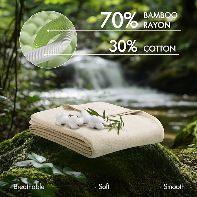 Madison Park Twin Size Blanket, 70% Rayon Bamboo-Based, 30% Cotton, Breathable for Hot Sleepers Menopause, Ultra Soft and Snag-Resistant, Summer Blanket for Bed or Couch, Twin 66"x90", Ivory
