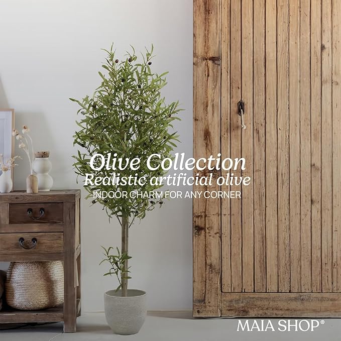 Maia Shop 5ft Artificial Olive Tree Plant for House, Apartment or Office – Realistic Fake Indoor Plants for Living Room, Kitchen, Bedroom, Entryway or Bathroom – Faux Greenery for Home Décor