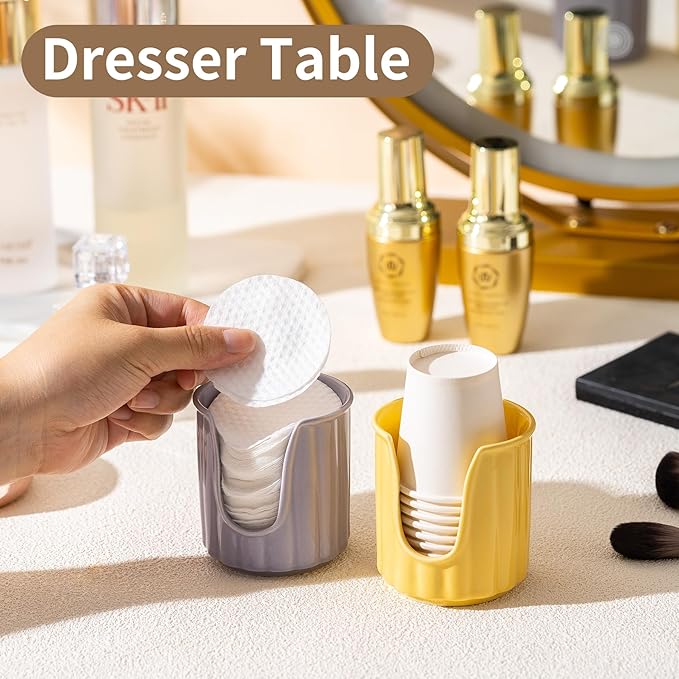TANEW Ceramic Bathroom Cup Dispenser with Stylish Vertical Stripes - Dixiee Cup Dispenser & Mouthwash Cup Holder Holds 3oz Paper Cups for Rinsing Cups on Bathroom Vanity Countertops Glossy Yellow
