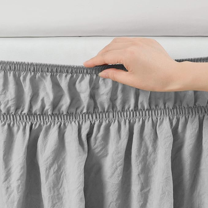 Lush Decor Ruched Ruffle Elastic Easy Wrap Around Bed Skirt Single Queen/King/Cal King Light Gray - Queen Bed Skirt - Dust Ruffle - Gray Bedskirts
