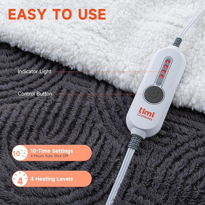 Heated Blanket Full Size - 72"x84" Cozy Soft Jacquard Heating Blanket with 4 Heat Levels & 10 Hours Auto-Off, Jacquard Fleece, Overheating Protection, Warm Gifts, Grey