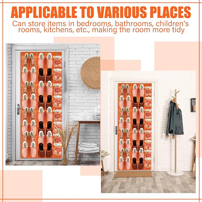 Windyun 40 Over the Door Shoe Organizer Large Mesh Pocket Hanging Shoe Rack for Closet Orange Nonslip Behind Door Storage Holder Back to School Organizer for Dorm Room College Classroom Storage