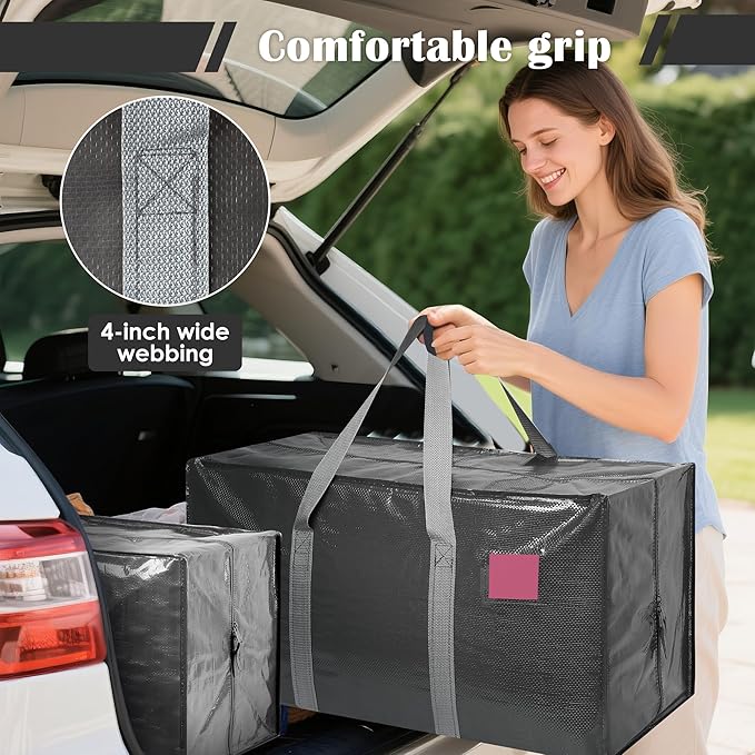 12 Pack Extra Heavy Duty Large Moving Bags with Reinforced Zipper & Wide Handles, Waterproof Storage Bins for Clothes, College Dorm, Travel, and Home Organization, Gray
