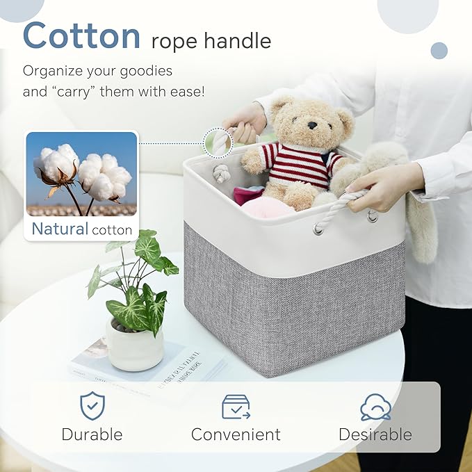 Fabric Cubes Storage Basket, 6 Pack 11x11 in with Handles Cube Storage Bins, for Shelves, Home, Office Organizers