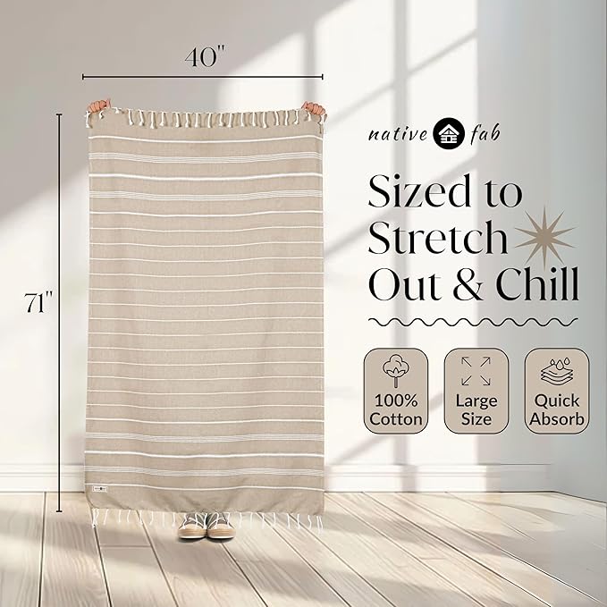 Native Fab Oversized 6 Pack Turkish Towels, 100% Cotton, 40"x71", Thin, Lightweight, Fast Dry, Sand Free, Soft, Compact for Travel, Ideal for Beach, Bath, Pool, Gym, Spa, Summer - Assorted 6 Colors