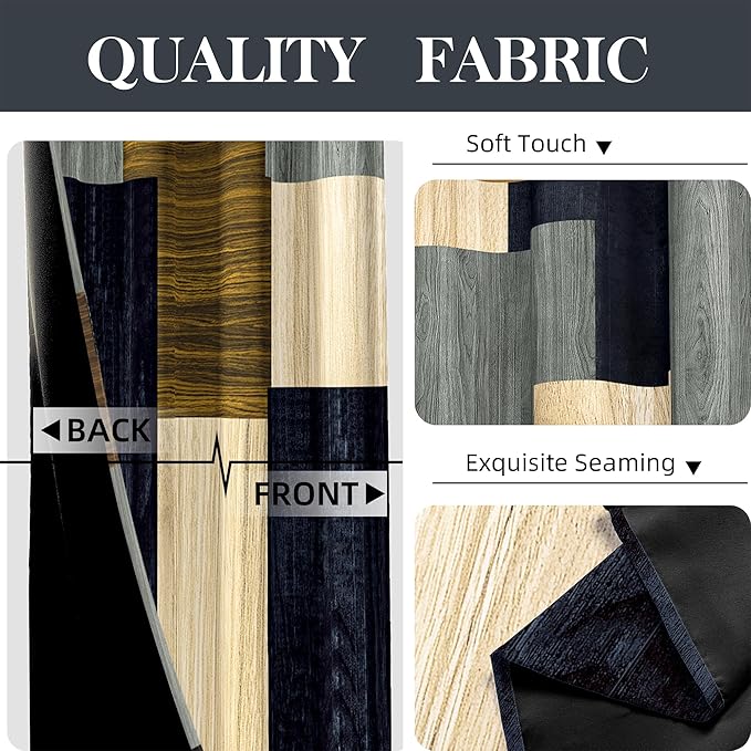 Wood Print Retro 100% Blackout Curtains for Bedroom 84 inch Long 2 Panels Set Modern Abstract Geometric Black Out Curtains Insulated Room Darkening Window Drapes for Living Room, 52Wx84L