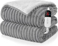 Electric Heated Blanket Twin Size - 62"x84" Fast Heating Bed Blankets with 6 Heating Levels & 10 Hours Auto Off, Soft Ribbed Flannel Sherpa, Over-Heated Protection ETL, Light Gray