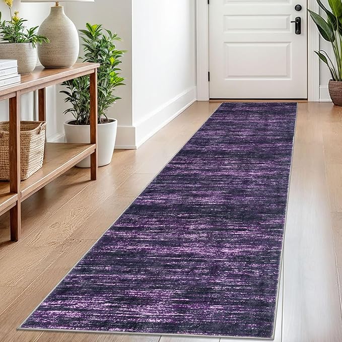 2x8 Modern Abstract Runner Rug for Hallways, Purple White Super Soft Hallway Decor Kitchen Rugs with Non-Slip, Non-Shedding Washable Rug for Entryway Bedroom Indoor