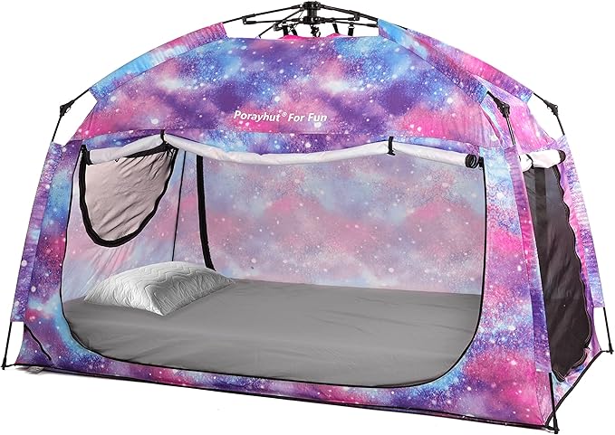 Indoor Instant Privacy Bed Tent for Sleeping,Quick Set-up Bed Canopies,Portable Bed Drapes with Large Space and 3 Doors (Galaxy, Twin)