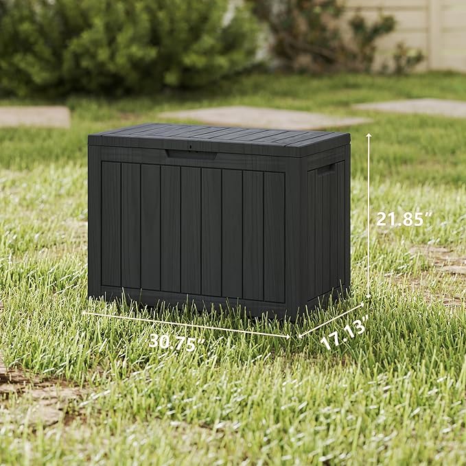 45 Gallon Outdoor Storage Box Waterproof, Resin Deck Boxes with Lockable Lid & UV-Resistant for Patio, Pool, Garden Furniture Cushions & Accessories, Black