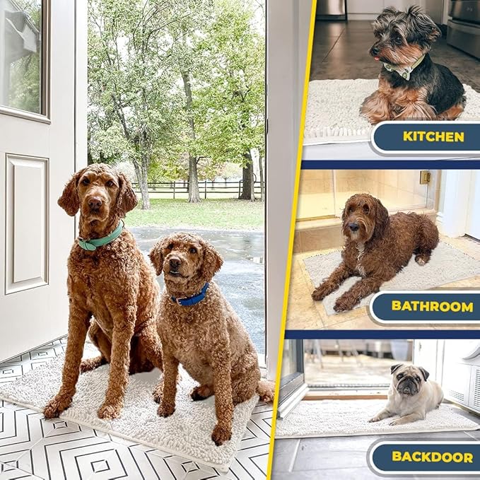 Muddy Mat® | Super Absorbent Door Mat Indoor, Microfiber Quick Dry Chenille Entryway Rug, Non-Slip Front Door Mat, Indoor Mats for Entryway, Machine Washable Pet Rug, White 36"x60"