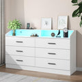 6 Drawer Dresser with Power Outlet, Chest of Drawers with LED Light, Modern Dresser with Open Storage Cubby, Double Wide Dressers Organizer for Bedroom, Living Room, Entryway, Hallway