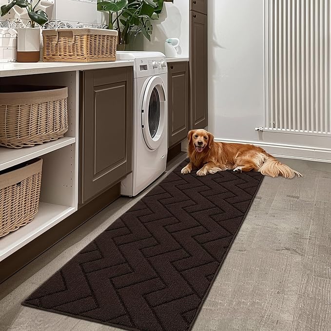 hicorfe Indoor Doormat,Front Back Door Mat Rubber Backing Non Slip Door Mats 24"x71" Absorbent Resist Dirt Entrance Doormat Inside Floor Mats for Entryway Washable Low-Profile(Coffee)