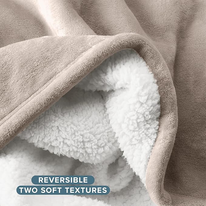 Bare Home Sherpa Fleece Blanket - King Size - Blanket for Bed, Sofa, and Couch - Warm & Lightweight - Fluffy & Soft - Reversible (King, Light Taupe)