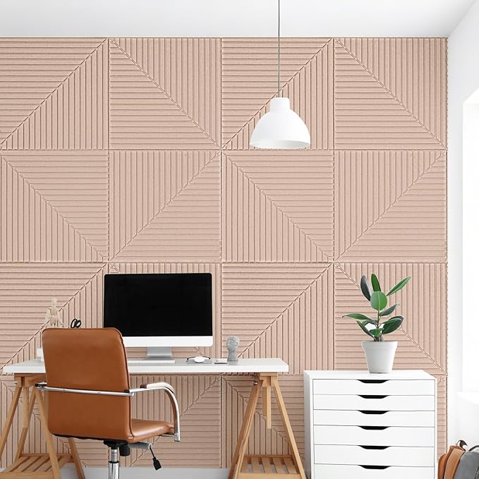 Art3d 6-Pack Self-Adhesive Acoustic Wall Panels for Home Décor, 24 x 24 Inch Soundproofing Panels for Office Studio Bedroom - High Noise Absorption Polyester Fiber, Camel