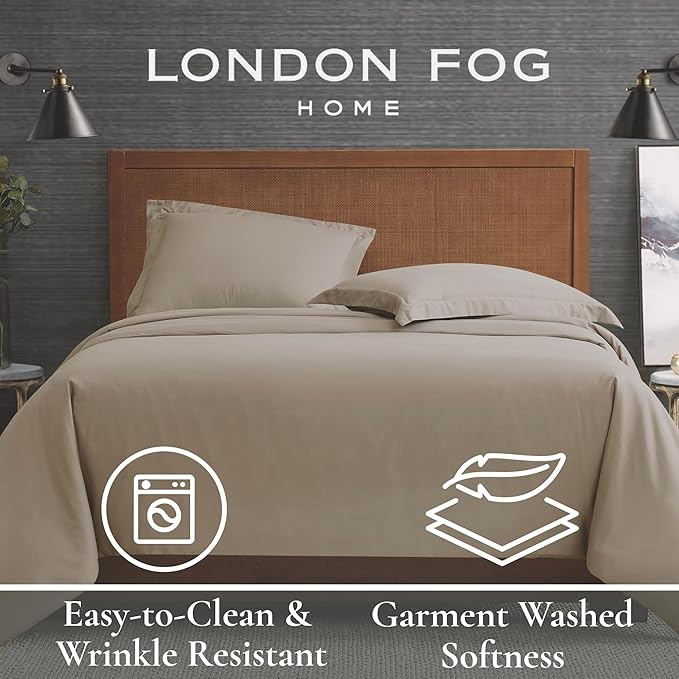 London Fog Garment Washed Solid Duvet Set Khaki Microfiber 2-Piece Twin XL Duvet Set, Solid Themed, Adult and Teen, Oeko-TEX Certified