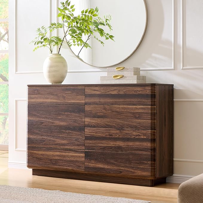 ACCOHOHO 8 Drawer Dresser for Bedroom, 52 Inch Wide Modern Chest of Drawers, Push-to-Open Wood Storgae Organizer with Large Drawers for Bedroom, Living Room, Hallway,Brown