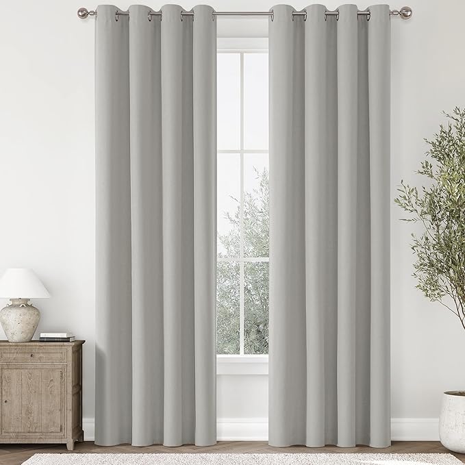 ChrisDowa 100% Blackout Light Grey Solid Curtains 84 Inches Long 2 Panels for Bedroom Living Room,Farmhouse Room Darkening Thermal Insulated Soundproof Grommet Top Window Treatment Drapes,52x84