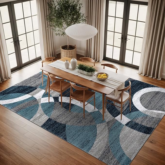 Rugshop Contemporary Abstract Circles Perfect for high Traffic Areas of Your Living Room,Bedroom,Home Office,Kitchen Area Rug 9' x 12' Blue