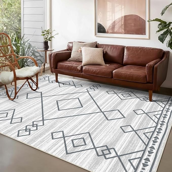 6x9 Area Rug, Ultra-Soft Washable Rug for Living Room, Dinner Room, Bedroom, Non-Slip Modern Westren Rug, Indoor Carpet Large Area Rug, Checkered