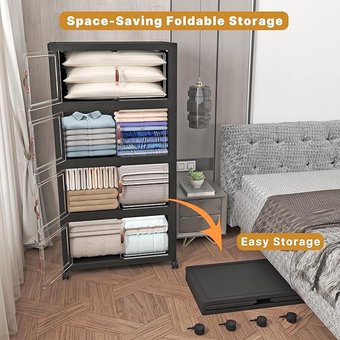 Extra Large Stackable Storage Bins with Lids & Wheels, Foldable Plastic Storage Bins (Dark, 1344QT-168QT/42GAL*8Pack)